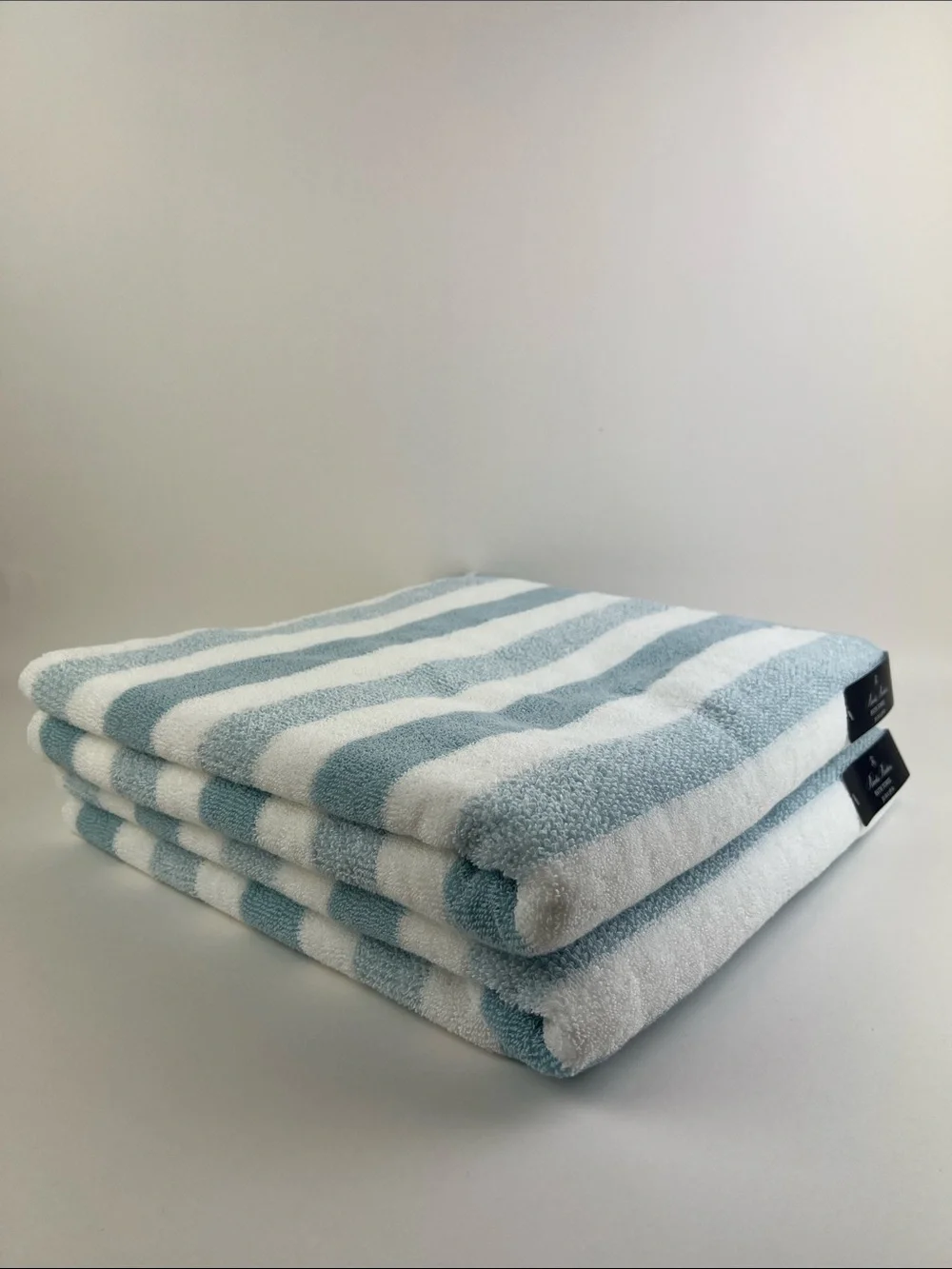 Brooks Brothers Bath Towels Light Blue & White Striped Soft 100% Cotton 2 Pc NEW